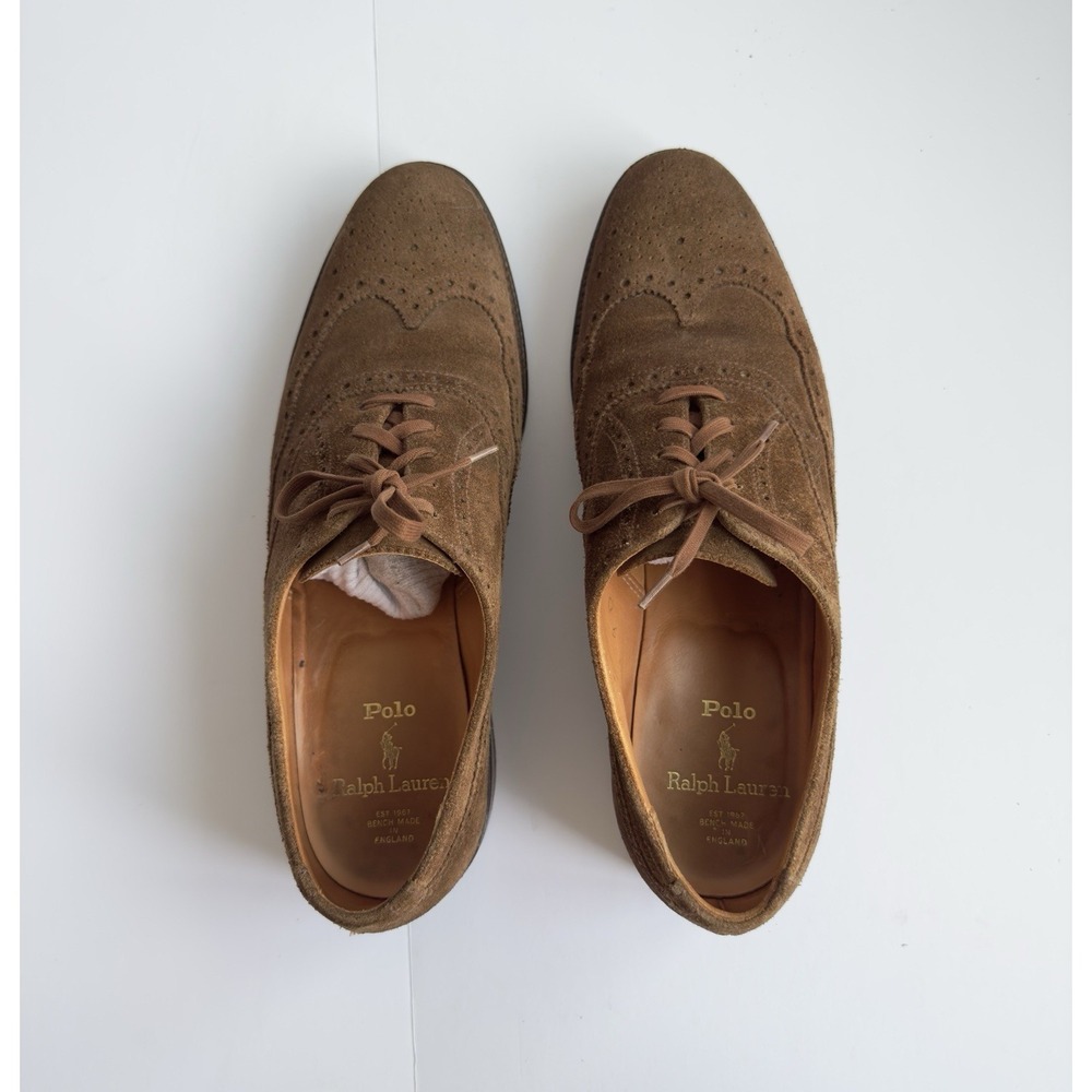 Polo Ralph Lauren Men's Brenton Suede Wingtip Tobacco Brown Dress Casual Shoe 9D - Picture 10 of 13